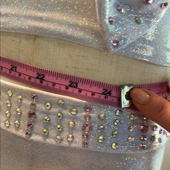 Glittering Silver Dance Costume with Rhinestone Bow - Picture 6 of 7